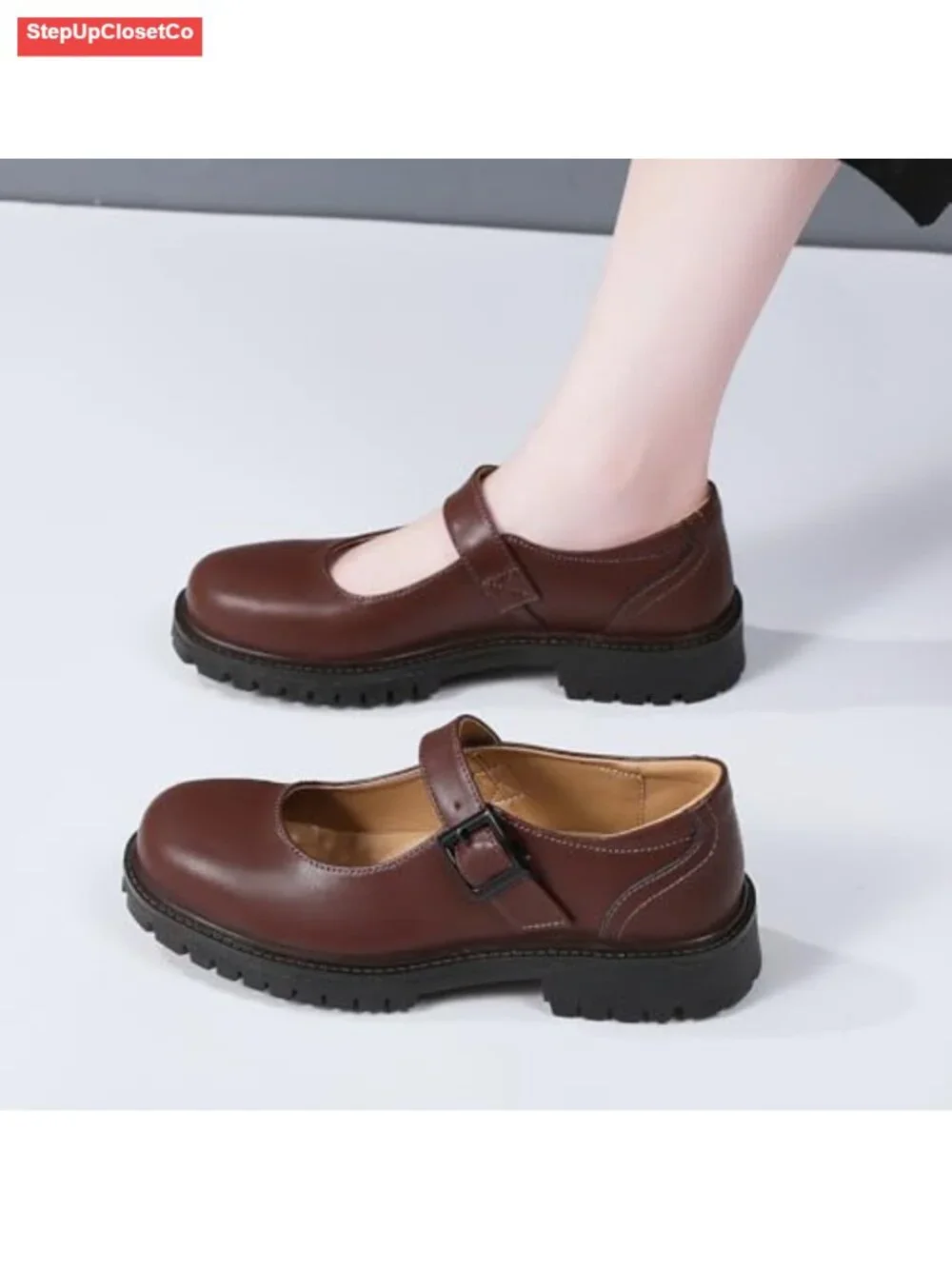 Women's Mary Jane Flats Comfortable Non-Slip Work Shoes Adjustable Hook Loop